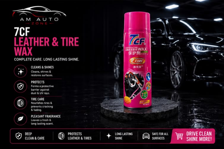 7CF Leather & Tire Wax Spray 450ml – Multi-Purpose Interior & Exterior Shine & Protection