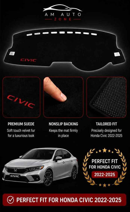 Honda Civic 2022–2023-2024-2025-2026 Dashboard Mat – Premium Suede Non-Slip Velvet Fur | AM Auto Zone