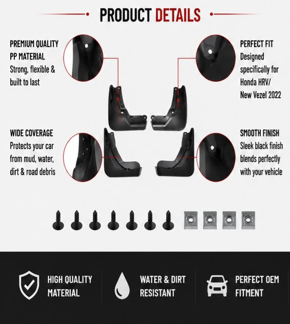 Honda HR-V New Vezel Mud Flaps Set 2022 | Front & Rear Splash Guards