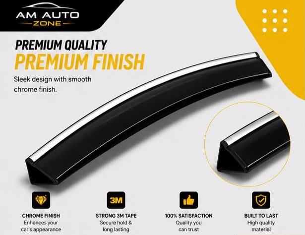 Premium Air Press Sun Visor with Chrome 6PCS for MG ZS Maximus TXR 2021 2022 2023 2024 2025 | Smoke Window Rain Wind Deflectors