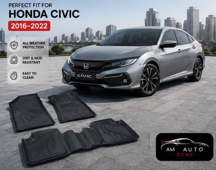 Honda Civic 2016, 2017, 2018, 2019, 2020, 2021, 2022 Custom Fit All Weather Floor Mats | Dirt & Mud Resistant | Easy to Clean | Premium Car Floor Mat Set