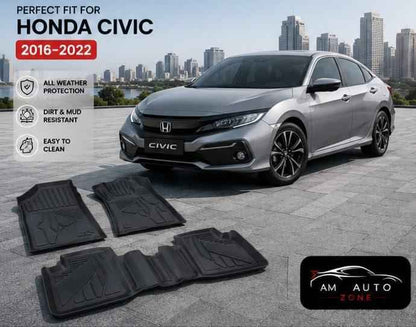 Honda Civic 2016, 2017, 2018, 2019, 2020, 2021, 2022 Custom Fit All Weather Floor Mats | Dirt & Mud Resistant | Easy to Clean | Premium Car Floor Mat Set