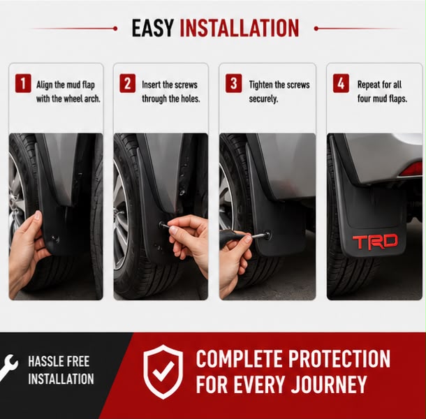 Toyota Fortuner TRD Mud Flaps Set 2016 2017 2018 2019 2020 2021 2022 | Front & Rear Splash Guards