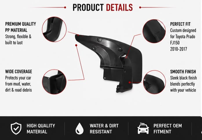 Toyota Prado FJ150 Mud Flaps Set 2010 2011 2012 2013 2014 2015 2016 2017 | Front & Rear Splash Guards