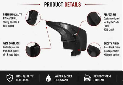 Toyota Prado FJ150 Mud Flaps Set 2010 2011 2012 2013 2014 2015 2016 2017 | Front & Rear Splash Guards
