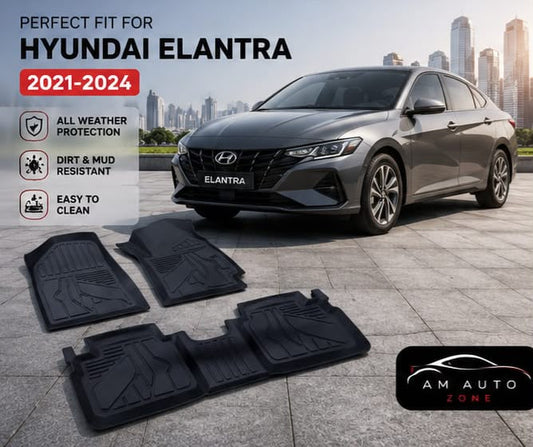 Hyundai Elantra 2021, 2022, 2023, 2024 Custom Fit All Weather Floor Mats | Dirt & Mud Resistant | Easy to Clean | Premium Car Floor Mat Set