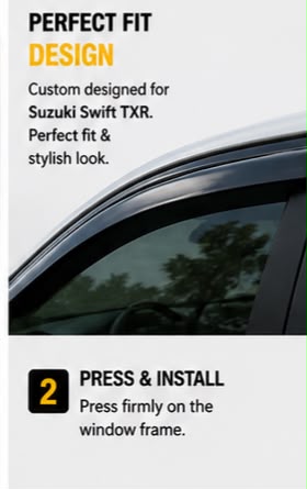 Air Press Sun Visor Without Chrome for Suzuki Swift Maximus TXR (2022–2023-2024 2025 2026| 4 PCS Rain Guard Window Deflector