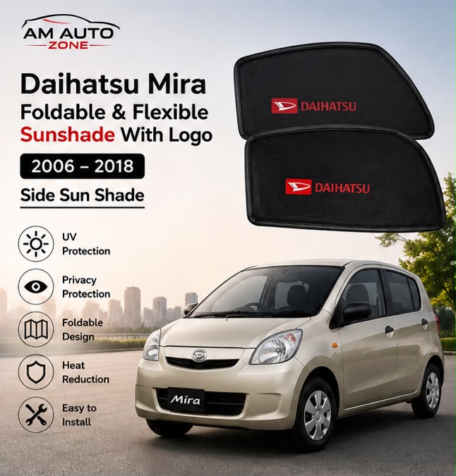 Daihatsu Mira Foldable & Flexible Magnetic Side Sun Shades with Logo (2006–2007-2028-2009-2010-2011-2012-2013-2014-2015-2016-2017-2018) – Set of 4
