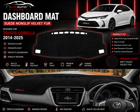 Dashboard Mat for Toyota Corolla 2014, 2015, 2016, 2017, 2018, 2019, 2020, 2021, 2022, 2023, 2024 & 2025 | Premium Suede Non-Slip Dashboard Cover | Heat Resistant Anti-Glare Dash Mat | AM Auto Zone