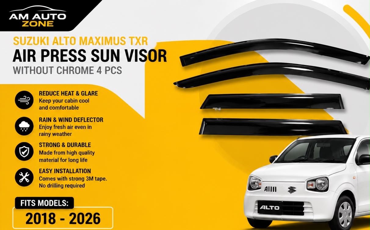 Air Press Sun Visor for Suzuki Alto Maximus TXR 2018 2019 2020 2021 2022 2023 2024 2025 2026 | Without Chrome 4 PCS Rain Guard Window Deflector