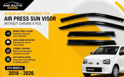 Air Press Sun Visor for Suzuki Alto Maximus TXR 2018 2019 2020 2021 2022 2023 2024 2025 2026 | Without Chrome 4 PCS Rain Guard Window Deflector