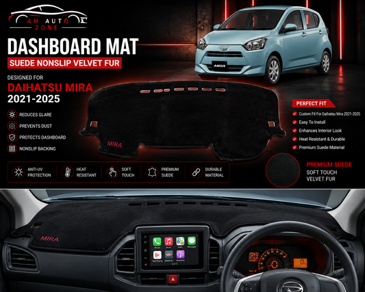 Dashboard Mat for Daihatsu Mira 2021, 2022, 2023, 2024 & 2025 | Premium Suede Non-Slip Velvet Dashboard Cover | Heat Resistant Anti-Glare Dash Protector | AM Auto Zone