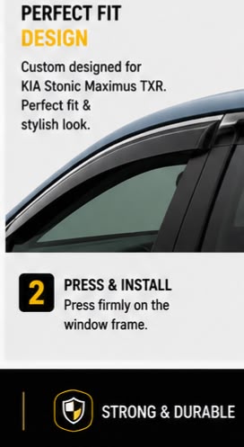 Air Press Sun Visor with Chrome for Kia Stonic Maximus TXR 2021 2022 2023 2024 2025 2026 | 4 PCS Rain Guard Window Deflector