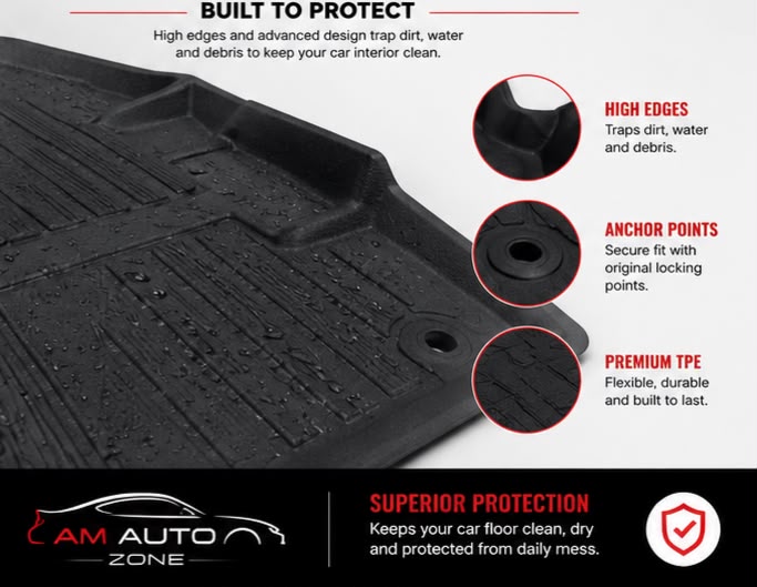 Hyundai Sonata TPE Floor Mats | Premium 3D Custom Fit All Weather Car Floor Liners | Hyundai Sonata 2020, 2021, 2022, 2023, 2024 & 2025 | AM Auto Zone