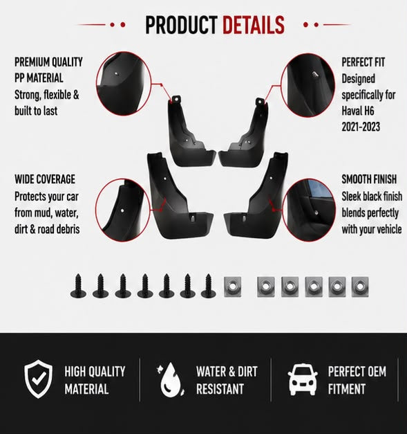 Haval H6 Mud Flaps Set 2021 2022 2023 | Front & Rear Splash Guards