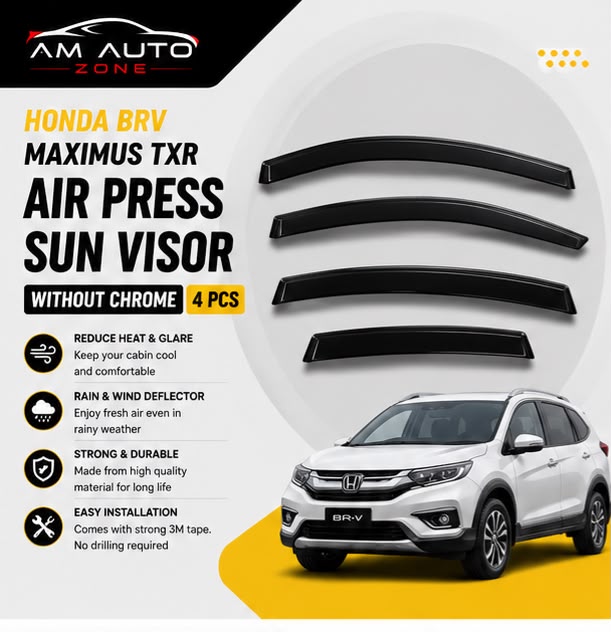Premium Air Press Sun Visor for Honda BR-V 2016-2025 | Maximus TXR 4PCS Without Chrome | Rain & Wind Deflector | AM Auto Zone