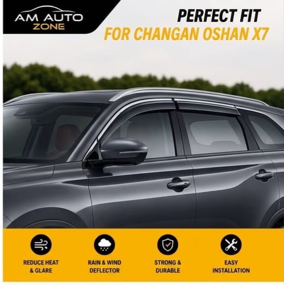 Changan Oshan X7 Maximus TXR Air Press Sun Visor with Chrome 8PCS | All Years | Rain & Wind Deflector Window Visor