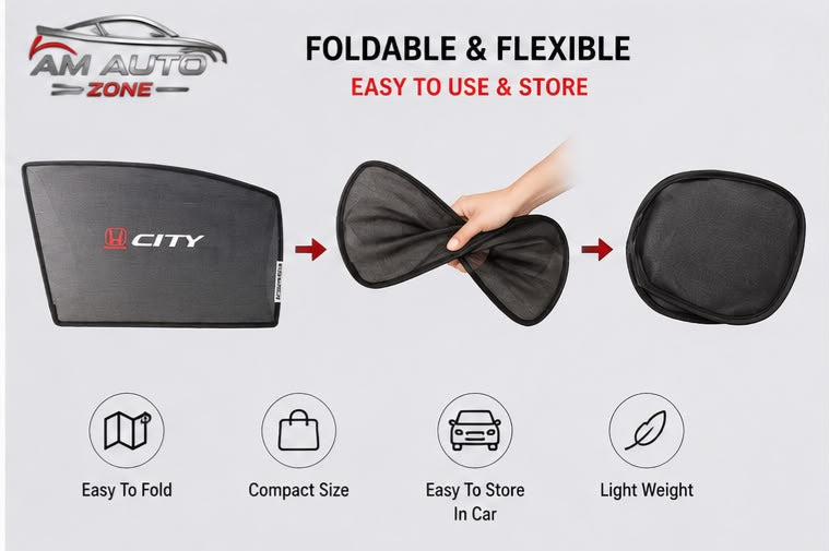 Honda City Foldable & Flexible Side Sun Shade with Logo for Honda City 2008, 2009, 2010, 2011, 2012, 2013, 2014, 2015, 2016, 2017, 2018, 2019, 2020 & 2021 | Custom Fit Car Window Sun Shades | 4 PCS