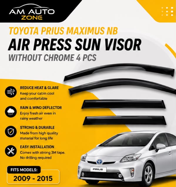 Toyota Prius Maximus NB 2009, 2010, 2011, 2012, 2013, 2014, 2015 Air Press Sun Visor | Without Chrome | 4 PCS | Rain & Wind Deflector
