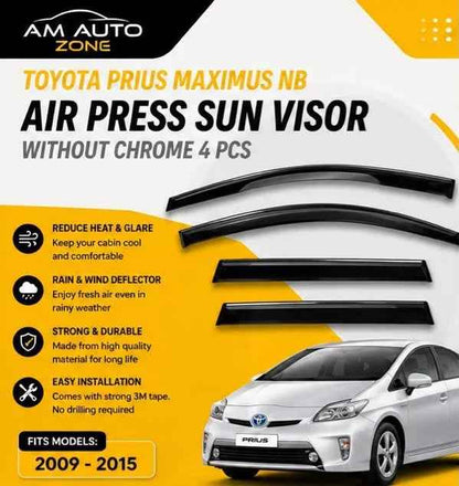 Toyota Prius Maximus NB 2009, 2010, 2011, 2012, 2013, 2014, 2015 Air Press Sun Visor | Without Chrome | 4 PCS | Rain & Wind Deflector