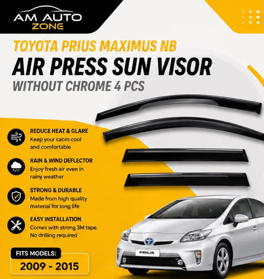 Toyota Prius Maximus NB 2009, 2010, 2011, 2012, 2013, 2014, 2015 Air Press Sun Visor | Without Chrome | 4 PCS | Rain & Wind Deflector
