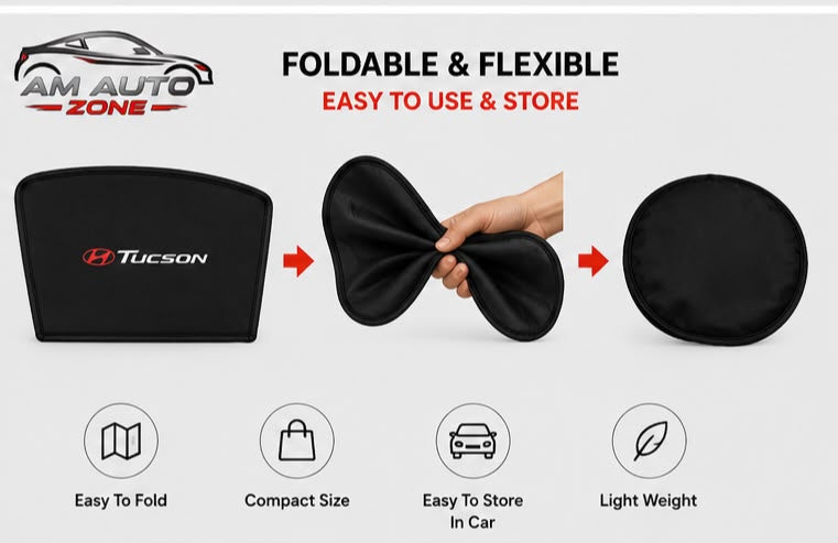 Hyundai Tucson Hybrid Foldable & Flexible Side Sun Shade with Logo for Hyundai Tucson Hybrid 2025 & 2026 | Custom Fit Car Window Sun Shades | 4 PCS
