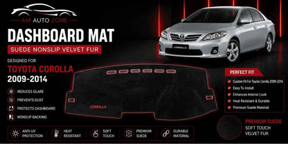 Toyota Corolla Dashboard Mat 2009 2010 2011 2012 2013 2014 | Premium Suede Non-Slip Dashboard Cover | Anti-UV Heat Resistant Dash Protector