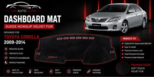 Toyota Corolla Dashboard Mat 2009 2010 2011 2012 2013 2014 | Premium Suede Non-Slip Dashboard Cover | Anti-UV Heat Resistant Dash Protector