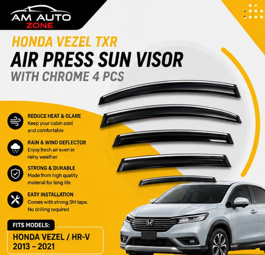 Honda Vezel TXR Air Press Sun Visor with Chrome 4PCS | Rain Guard Window Deflector