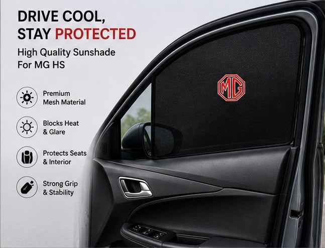 MG HS Foldable & Flexible Magnetic Side Sun Shades with Logo (2020–2021 2022 2023 2024 2025) – Set of 4