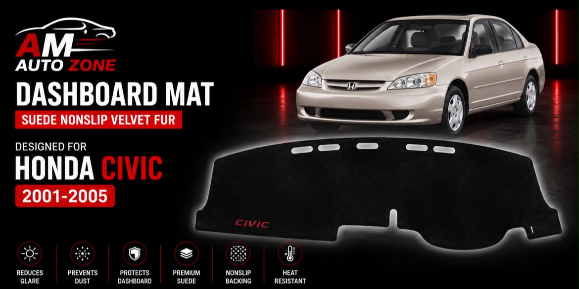Dashboard Mat for Honda Civic 2001, 2002, 2003, 2004 & 2005 | Premium Suede Non-Slip Velvet Dashboard Cover | Heat Resistant Anti-Glare Dash Protector | AM Auto Zone