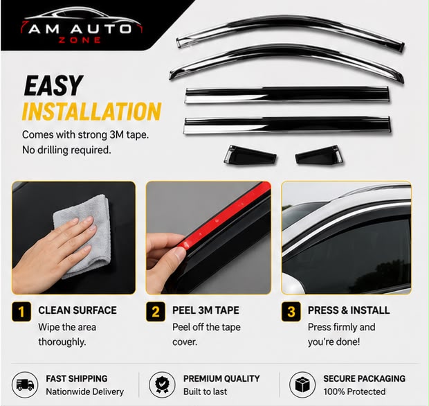 Proton X70 Maximus TXR Air Press Sun Visor with Chrome 4PCS | Window Wind Deflectors | AM Auto Zone