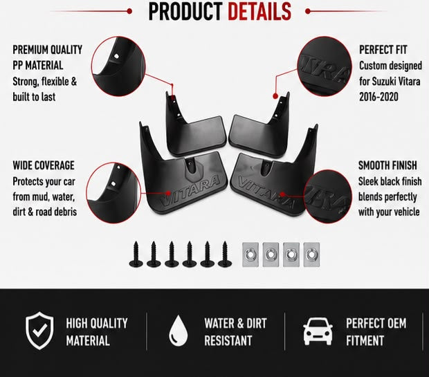Suzuki Vitara Mud Flaps Set 2016 2017 2018 2019 2020 | Front & Rear Splash Guards