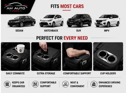 Car Center Console Armrest Cushion with Cup Holder | Black