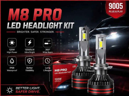 M8 PRO 9005 LED Headlight Bulb Kit 120W 12000LM IP68 Waterproof Super Bright Plug & Play – Pair
