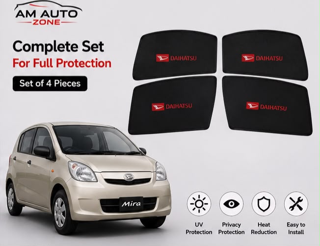 Daihatsu Mira Foldable & Flexible Magnetic Side Sun Shades with Logo (2006–2007-2028-2009-2010-2011-2012-2013-2014-2015-2016-2017-2018) – Set of 4