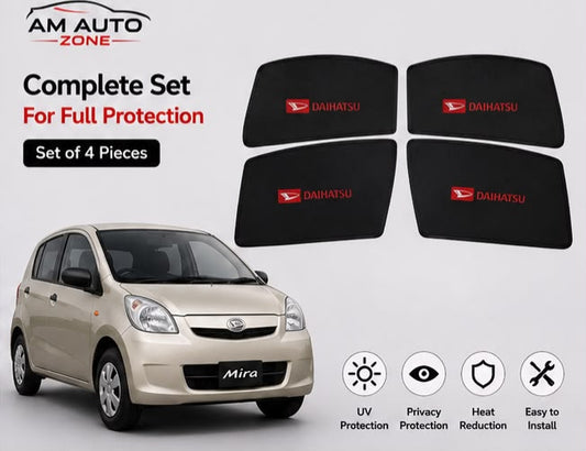 Daihatsu Mira Foldable & Flexible Magnetic Side Sun Shades with Logo (2006–2007-2028-2009-2010-2011-2012-2013-2014-2015-2016-2017-2018) – Set of 4