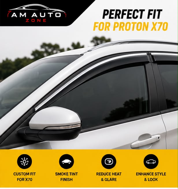 Proton X70 Maximus TXR Air Press Sun Visor with Chrome 4PCS | Window Wind Deflectors | AM Auto Zone