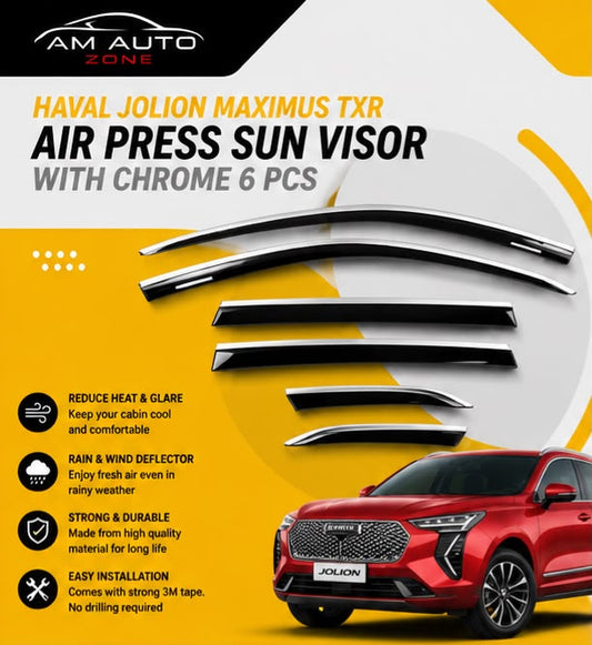Haval Jolion Maximus TXR Air Press Sun Visor with Chrome 6PCS | Rain Guard Window Visor Deflectors | AM Auto Zone