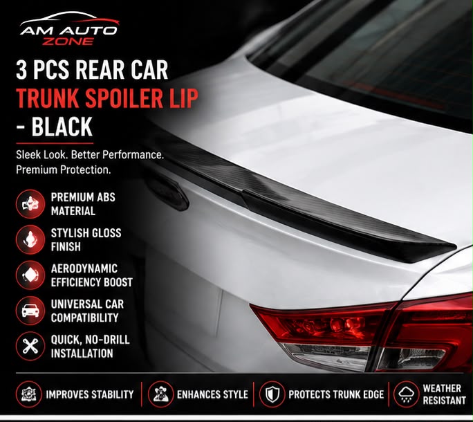 3PC Black Trunk Spoiler Lip | Universal Rear Car Spoiler
