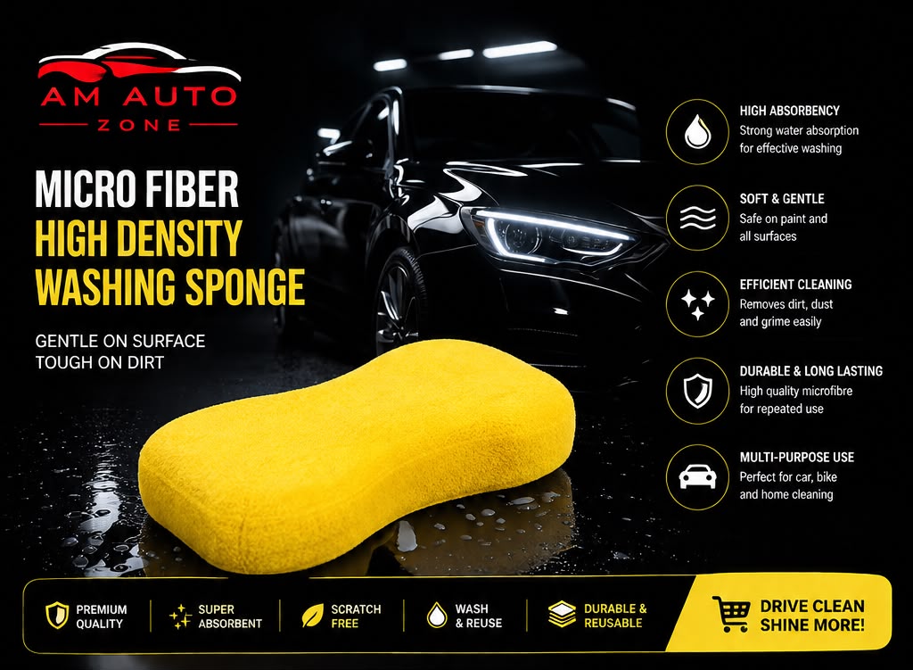 AM Auto Zone High Density Microfiber Washing Sponge – Ultra Soft Scratch-Free Car Wash Sponge 23X13X5.5 CM – 300 GSM