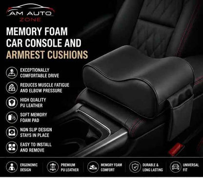 Universal Car Armrest Cushion | Memory Foam PU Leather with Side Storage Pocket