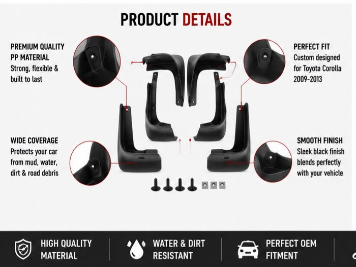 Toyota Corolla Mud Flaps Set 2009 2010 2011 2012 2013 | Front & Rear Splash Guards