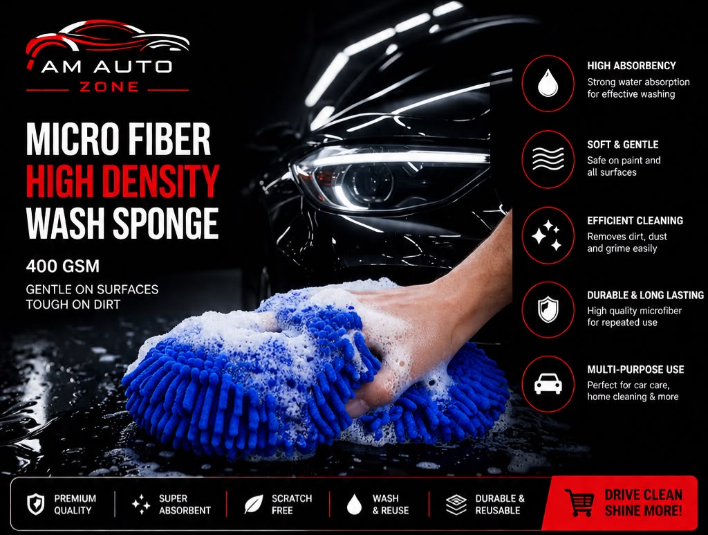 AM Auto Zone High Density Microfiber Wash Sponge – 400 GSM Ultra Soft Car Cleaning Sponge