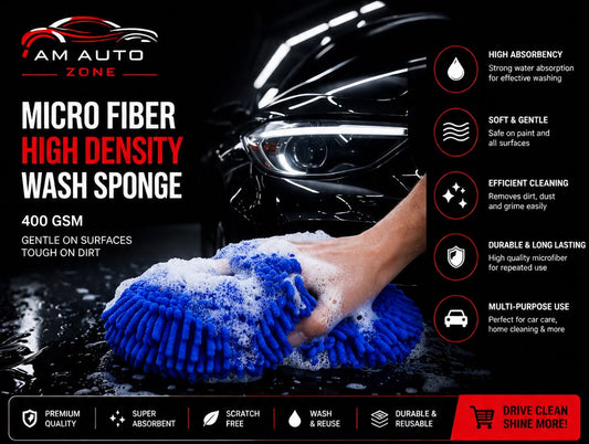 AM Auto Zone High Density Microfiber Wash Sponge – 400 GSM Ultra Soft Car Cleaning Sponge