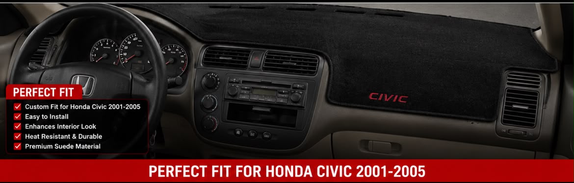 Dashboard Mat for Honda Civic 2001, 2002, 2003, 2004 & 2005 | Premium Suede Non-Slip Velvet Dashboard Cover | Heat Resistant Anti-Glare Dash Protector | AM Auto Zone