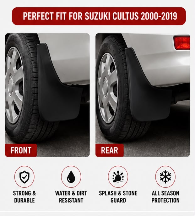 Suzuki Cultus Mud Flaps Set 2000 2001 2002 2003 2004 2005 2006 2007 2008 2009 2010 2011 2012 2013 2014 2015 2016 2017 2018 2019 | Front & Rear Splash Guards