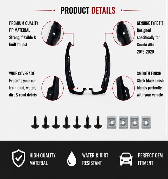 Suzuki Alto Genuine Type Mud Flaps Set 2019 2020 | Front & Rear Splash Guards