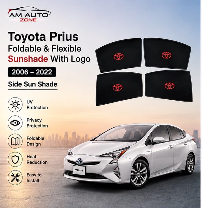 Toyota Prius Magnetic Side Sun Shades with Toyota Logo 2006 2007 2008 2009 2010 2011 2012 2013 2014 2015 2016 2017 2018 2019 2020 2021 2022 | Set of 4