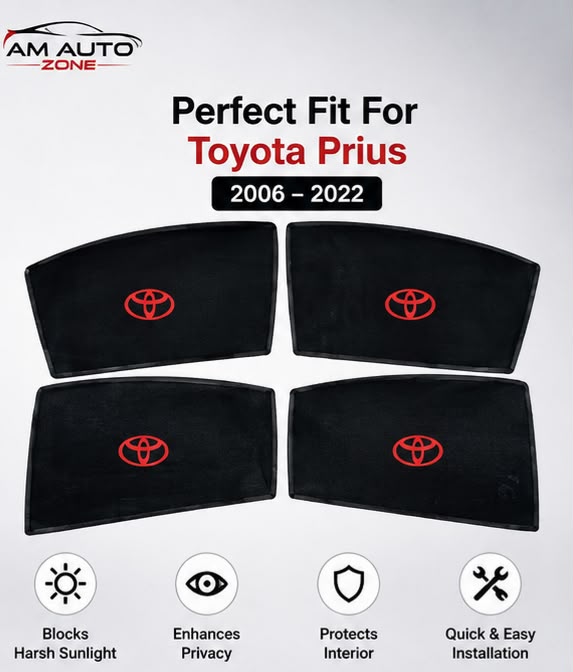 Toyota Prius Magnetic Side Sun Shades with Toyota Logo 2006 2007 2008 2009 2010 2011 2012 2013 2014 2015 2016 2017 2018 2019 2020 2021 2022 | Set of 4